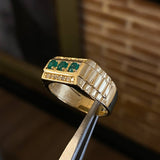 Anillo Trilineal Correa Rx 7.8gr T10 3/4 Esmeraldas 33pts Diamantes 15pts Oro Amarillo (Joya)