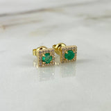 Topos Halo Cuadrado 2.25gr Esmeraldas 50pts Diamantes 40pts Broche Mariposa Oro Amarillo (Joya)*