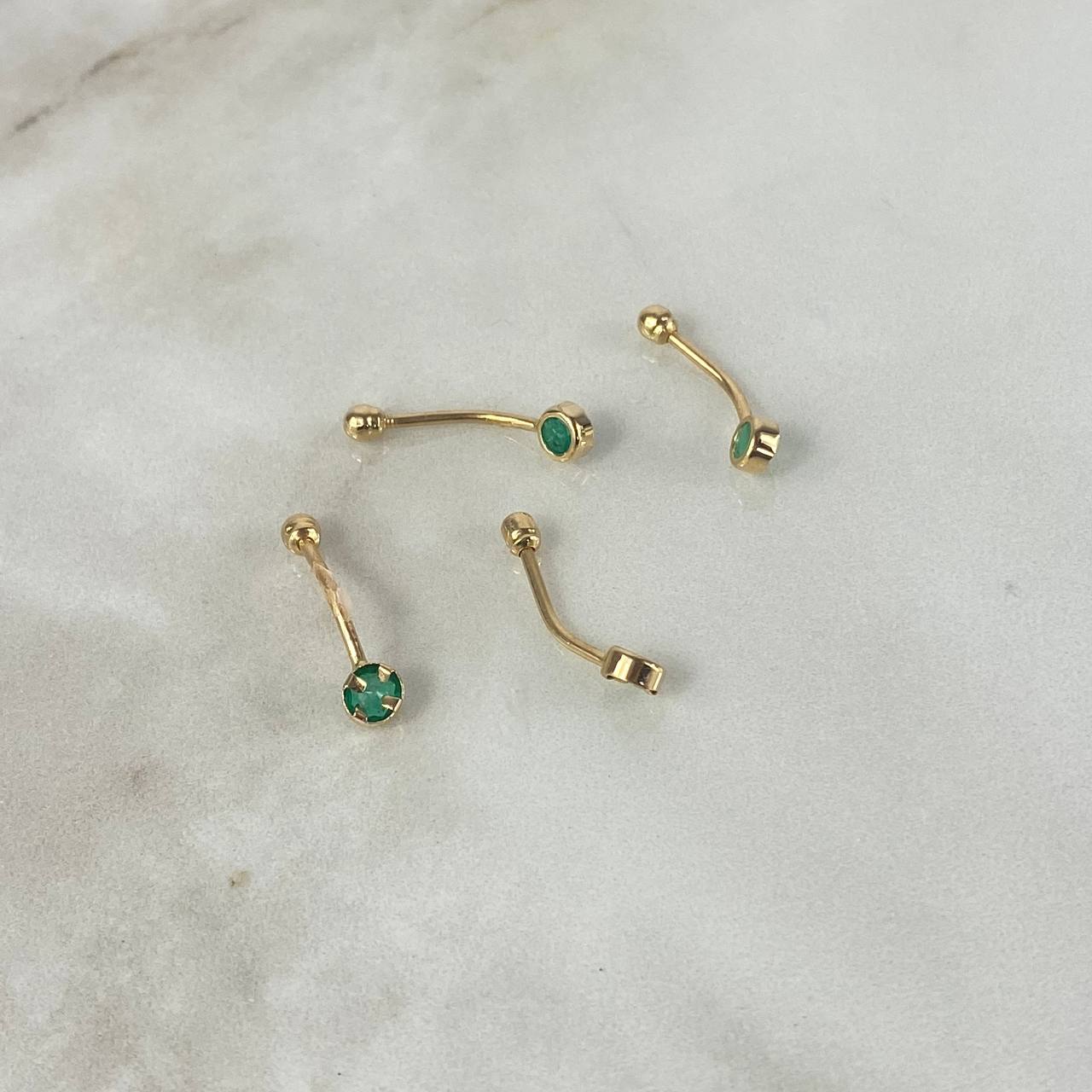 Piercing Ombligo 13mm Esmeralda 18pts Bola 3mm Oro Amarillo (Joya)