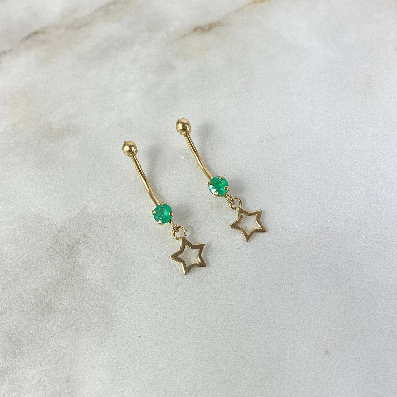 Piercing Ombligo 0.65gr 13mm Estrella Esmeralda 18pts Bola 3mm Oro Amarillo (Joya)