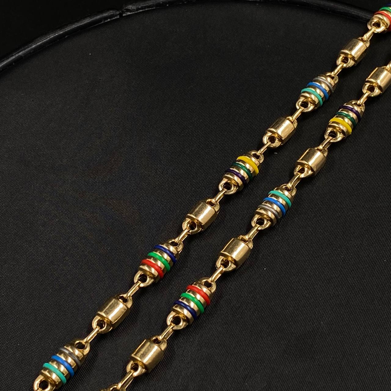 Cadena Rustica 13,35gr / 50cm / 4,45mm / Barril Ojiva Cauchos de Colores Oro Amarillo &