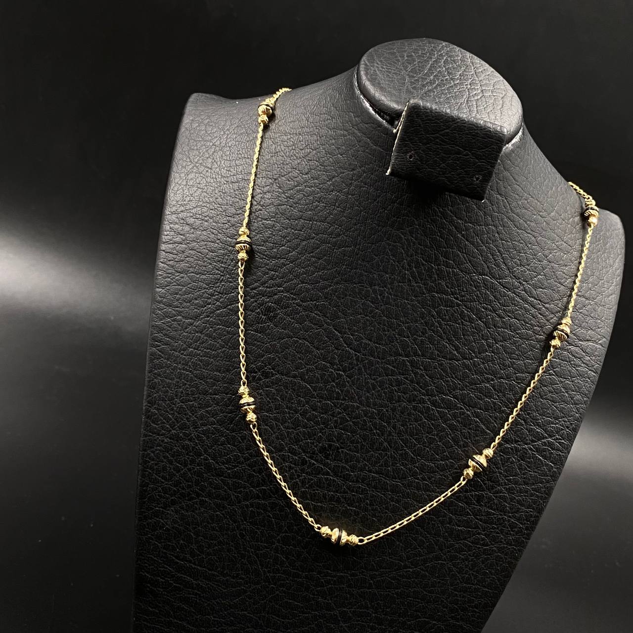 Cadena Espiga  6,05gr / 45cm / Bolas 3 4mm Diamantado Cauchos Negros Oro Amarillo &