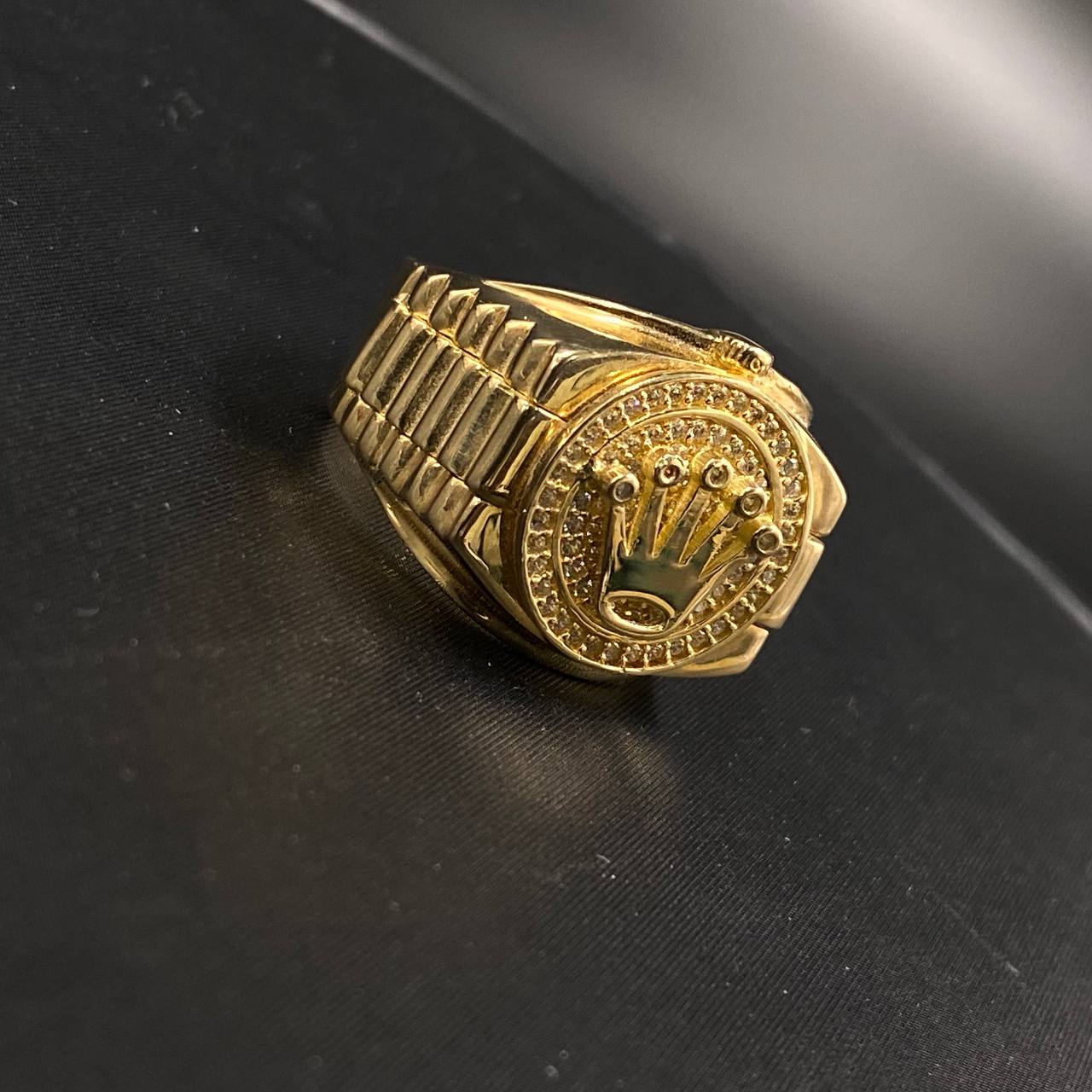 Anillo Corona Rx 10.65gr / T10 1/4 Circones Blancos Oro Amarillo $