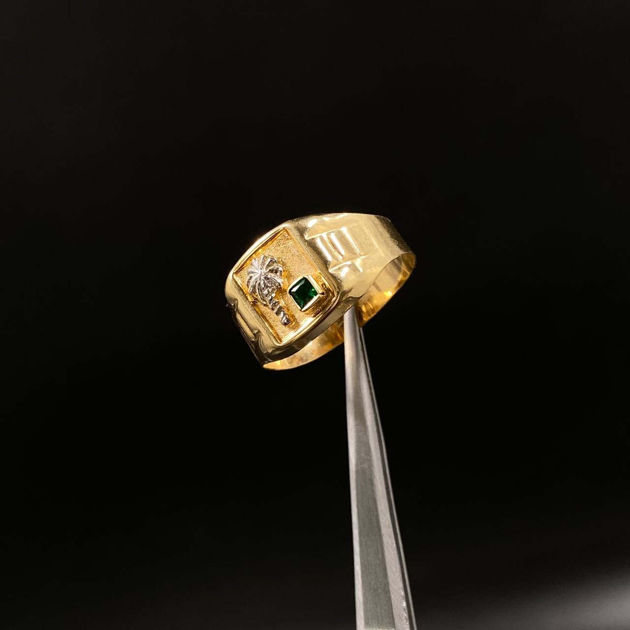 Anillo Sello Palma 3.4gr / T12 3/4 Cirocne Verde Dos Oros Amarillo Blanco &