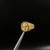 Anillo Sello Cruz Cristo  3,25gr / T10 3/4 Dos Oros Amarillo Blanco $