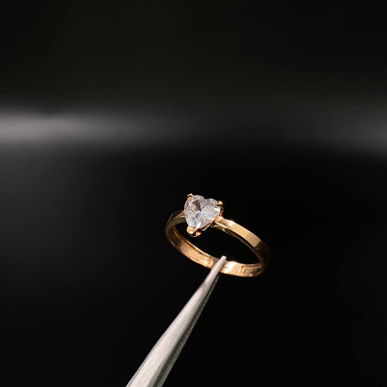 Anillo Corazon  2.05gr / T6 3/4  / Solitario Circon Blanco  Oro Rosa&