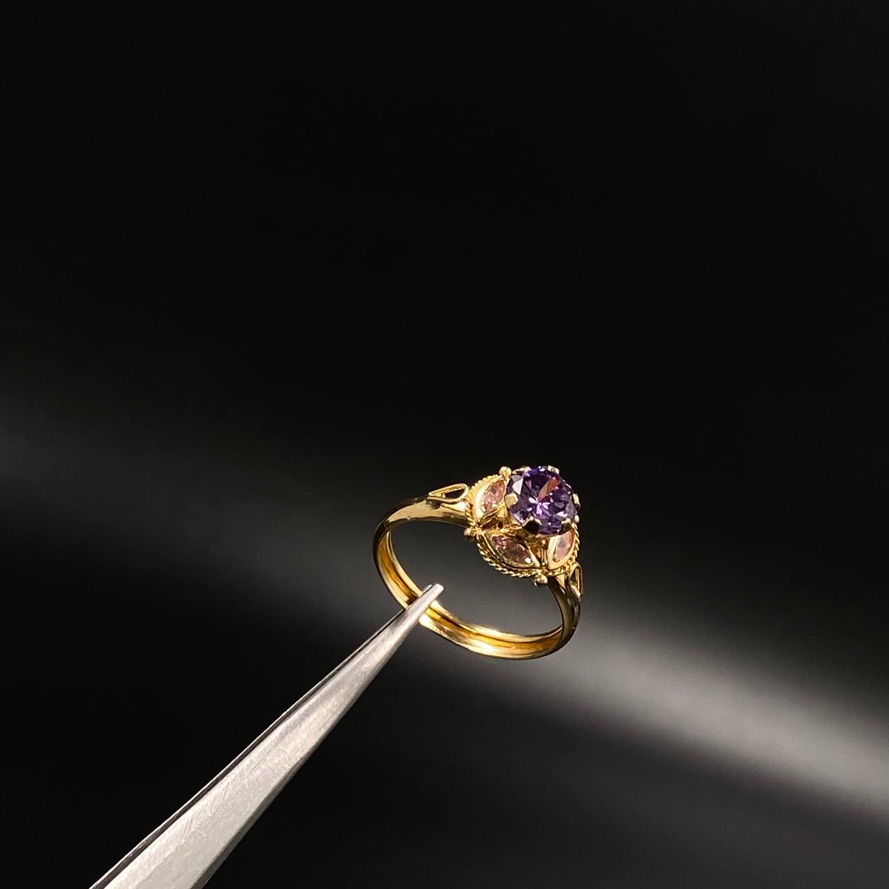 Anillo Flor Loto  2gr / T6 3/4 / Solitario Circones  Morados Rosados  Oro Amarillo&