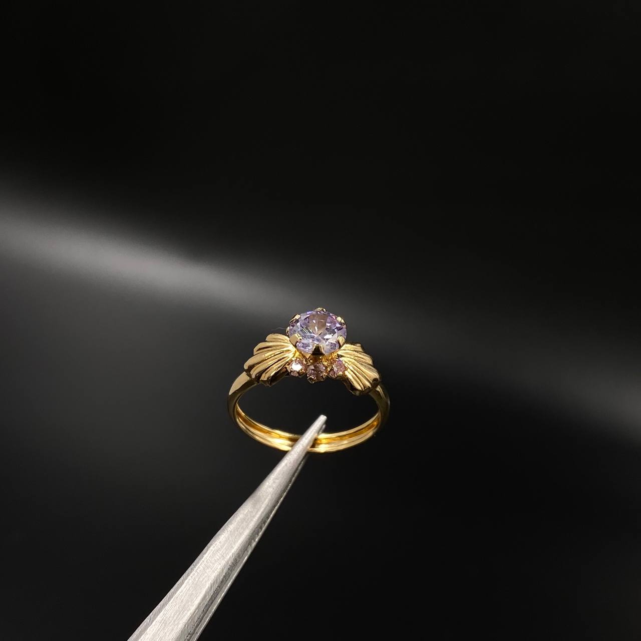 Anillo Corazon de Mar  1.95gr / T6 1/2 / Solitario Circones Azules Rosado  Oro Amarillo&