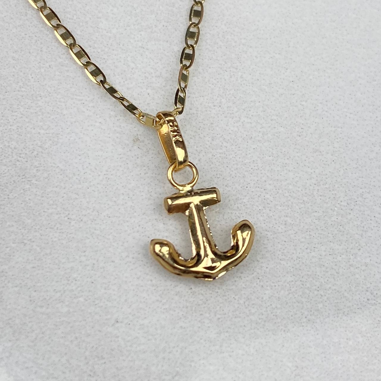 ¡¡Oferta!! Set Cadena Plana 1.85gr/60cm Lisa + Dije Ancla 0.35gr/1.6cm Liso Tres Oros