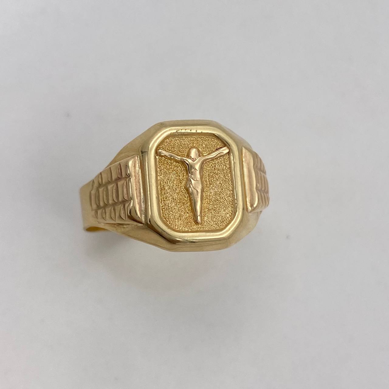 Anillo Sello Cristo 4.1gr T9 3/4 Mate Oro Amarillo*