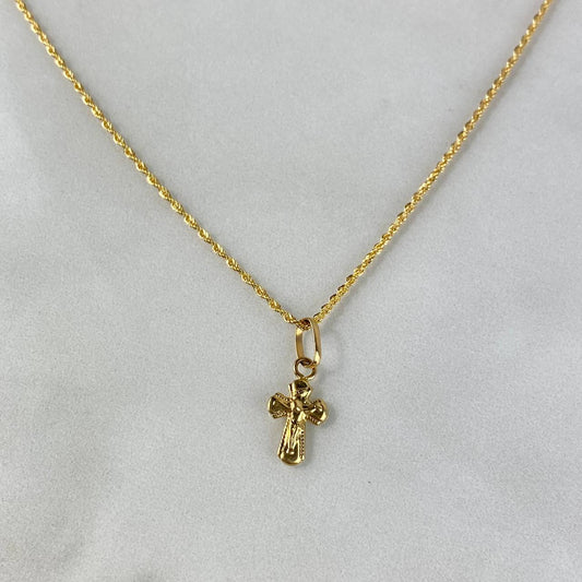 Set Cadena Lazo 1.1gr / 60cm + Dije Cristo Bordeado 0.55gr / 2.0cm Oro Amarillo (Oferta)