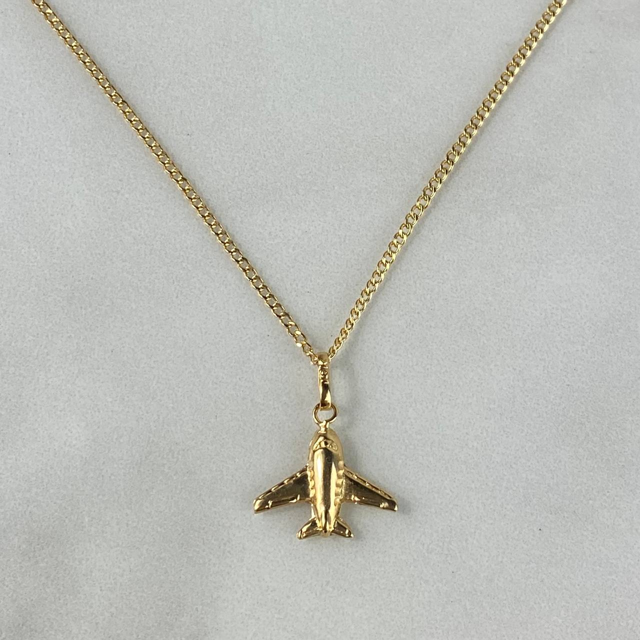 Set Cadena Cubana 2.0gr / 60cm + Dije Avion 0.6gr / 2.1cm Oro Amarillo (Oferta)