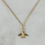 Set Cadena Cubana 2.0gr / 60cm + Dije Avion 0.6gr / 2.1cm Oro Amarillo (Oferta)