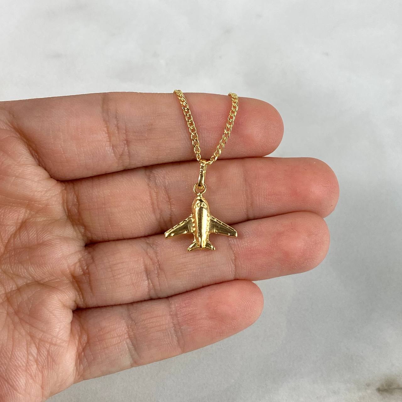 Set Cadena Cubana 2.0gr / 60cm + Dije Avion 0.6gr / 2.1cm Oro Amarillo (Oferta)
