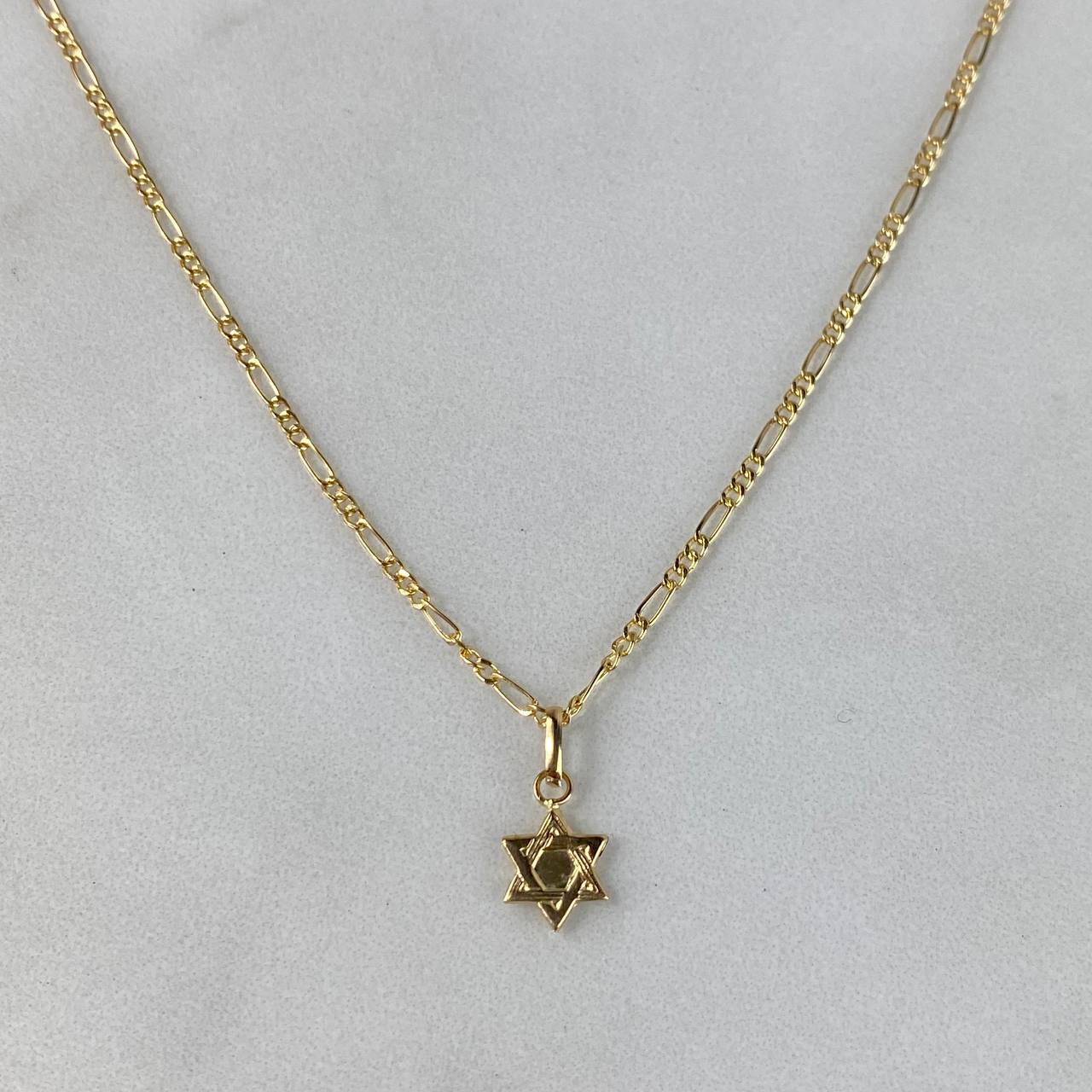 Set Cadena Figaro 1.55gr / 60cm + Dije Estrella David 0.25gr / 1.5cm Oro Amarillo (Oferta)