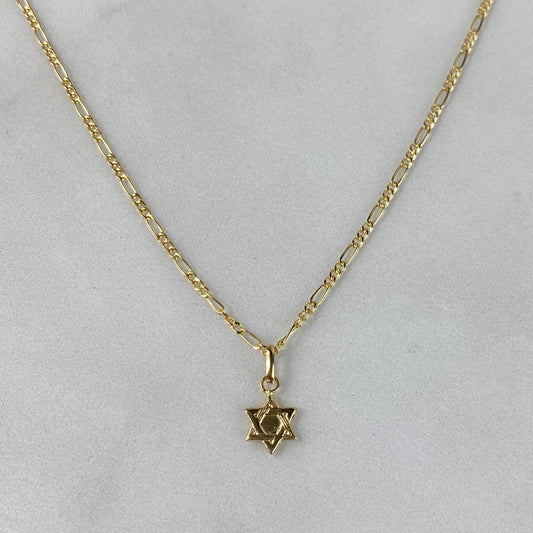 Set Cadena Figaro 1.55gr / 60cm + Dije Estrella David 0.25gr / 1.5cm Oro Amarillo (Oferta)