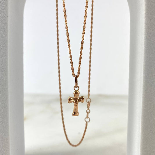 Cadena Lazo 1.05gr / 55cm + Dije Cruz Cristo Liso 0.55gr / 2.2cm Oro Rosa (Oferta)