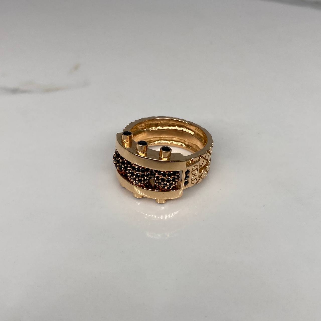 Anillo Bolas de Fuego  24.75gr / T12 3/4 / Circones Negros  Oro Rosa$