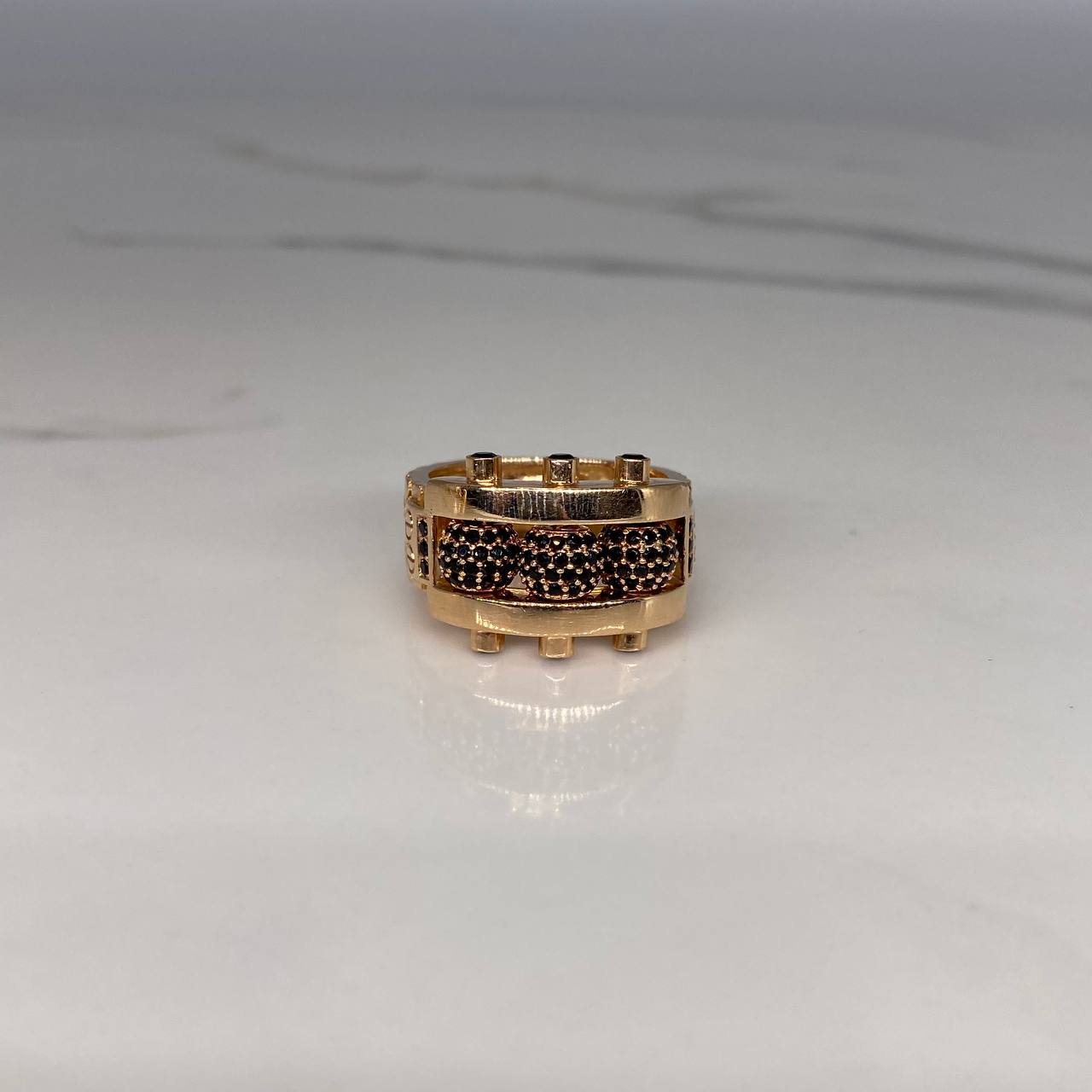 Anillo Bolas de Fuego  24.75gr / T12 3/4 / Circones Negros  Oro Rosa$