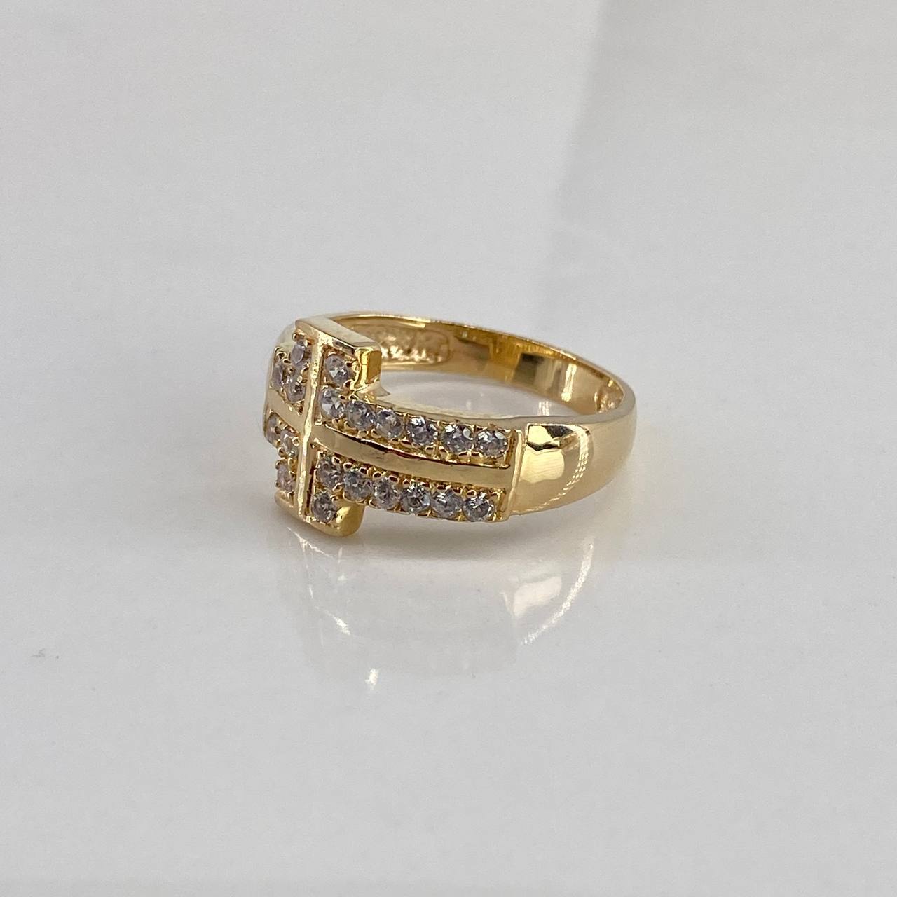 Anillo Cruz 4.6gr / T8 3/4 Circones Blancos Oro Amarillo$