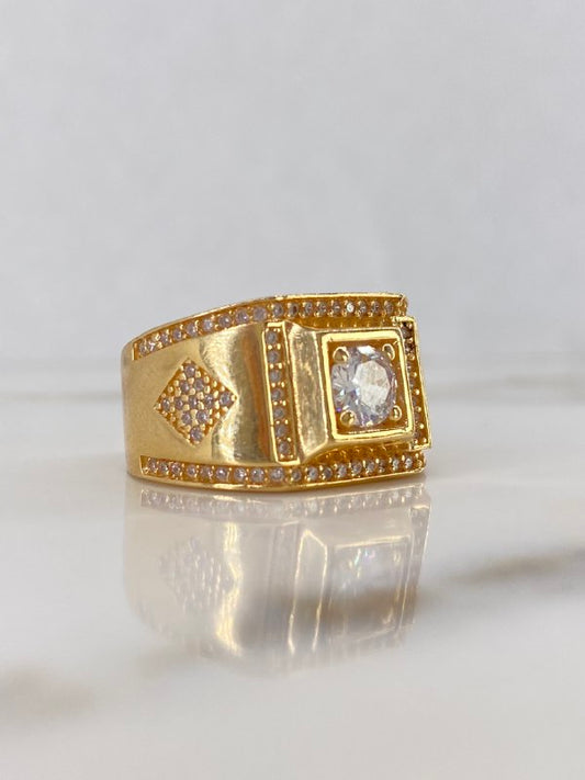 Anillo Rombos  10.05gr / T8 3/4 / Circones Blancos  Oro Amarillo$