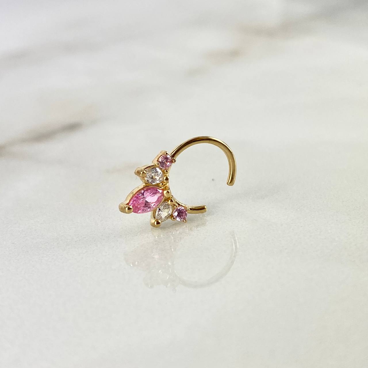 Piercing Aro Tiara Simulador 0.8gr / 1cm / Circones Rosas Blancos Oro Amarillo (Joya) ©