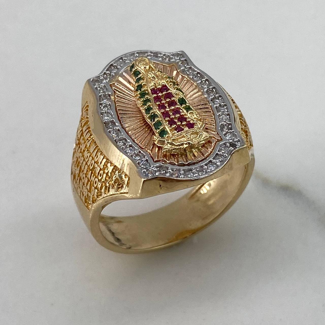 Anillo Virgen de Guadalupe 11.8gr / T10 3/4 / Circones Blancos Verdes Fucsia Oro Amarillo$