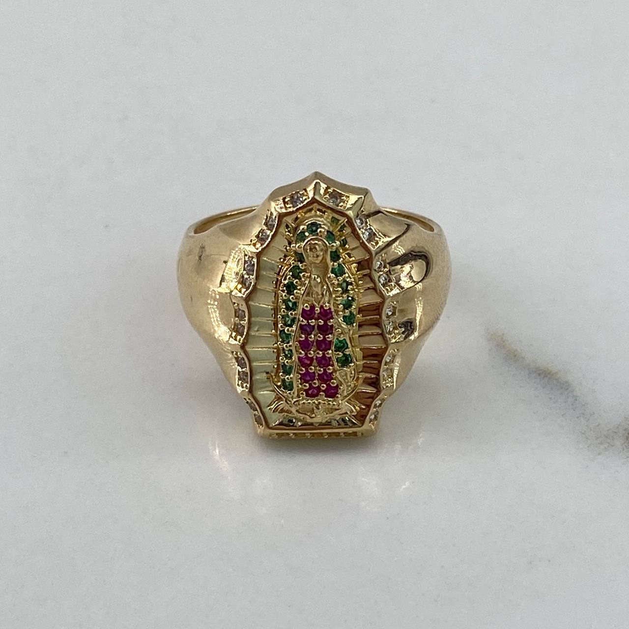 Anillo Virgen de Guadalupe 6.7gr / T8 / Circones Blancos Verdes Fucsia Oro Amarillo$