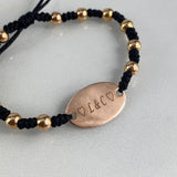 Pulsera Tejida Placa Ovalada 1.9gr Bolas 3mm-4mm Lisas Grabada Oro Rosa (A.C)