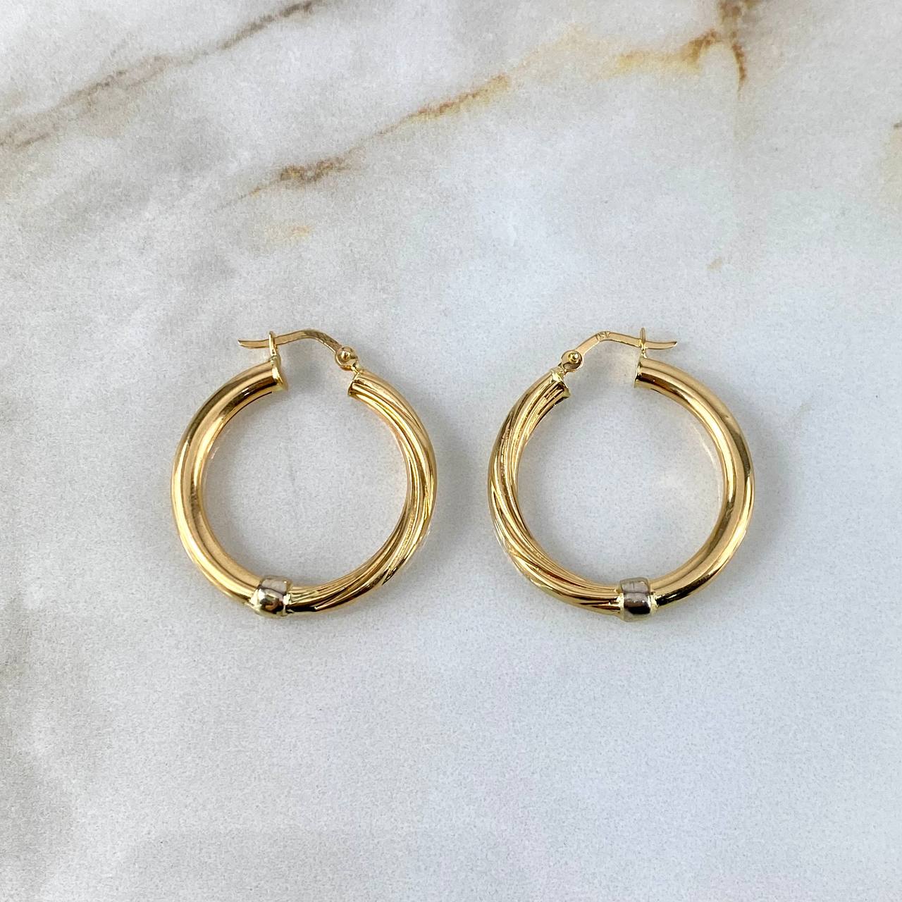 Candongas Fanny 3.8gr / 3.1cm / Lisas Entorchadas Dos Oros Amarillo Blanco (Oferta)