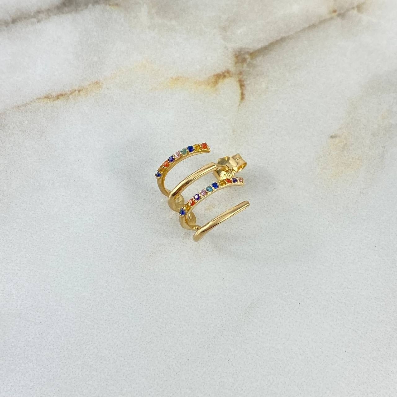 Piercing Cuatro Garras 1.65gr / 1.4cm / Circones Multicolor Broche Mariposa Oro Amarillo 18K (Joya)
