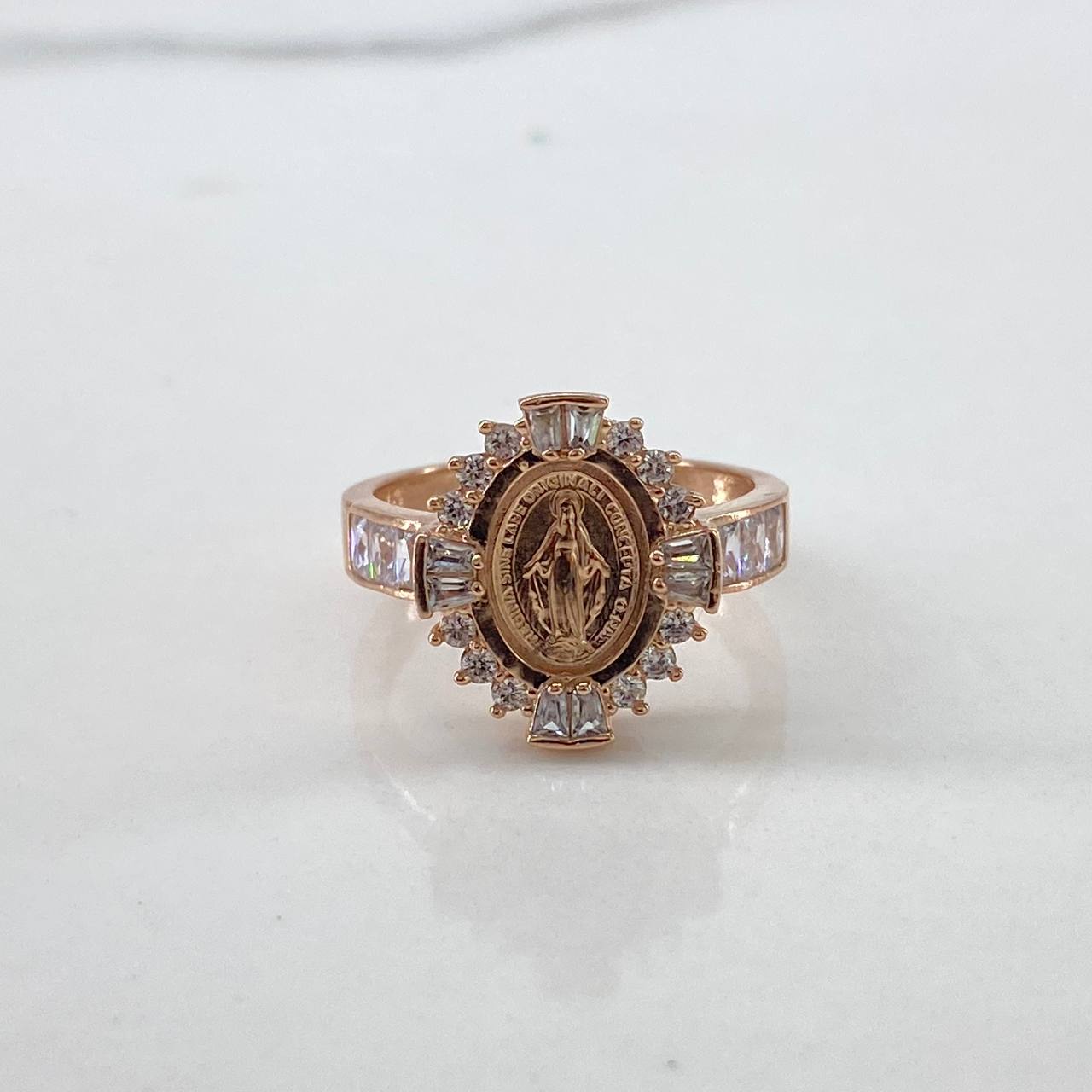 Anillo Virgen Milagrosa  4.55gr / T6 3/4 / Circones Blancos  Oro Rosa $