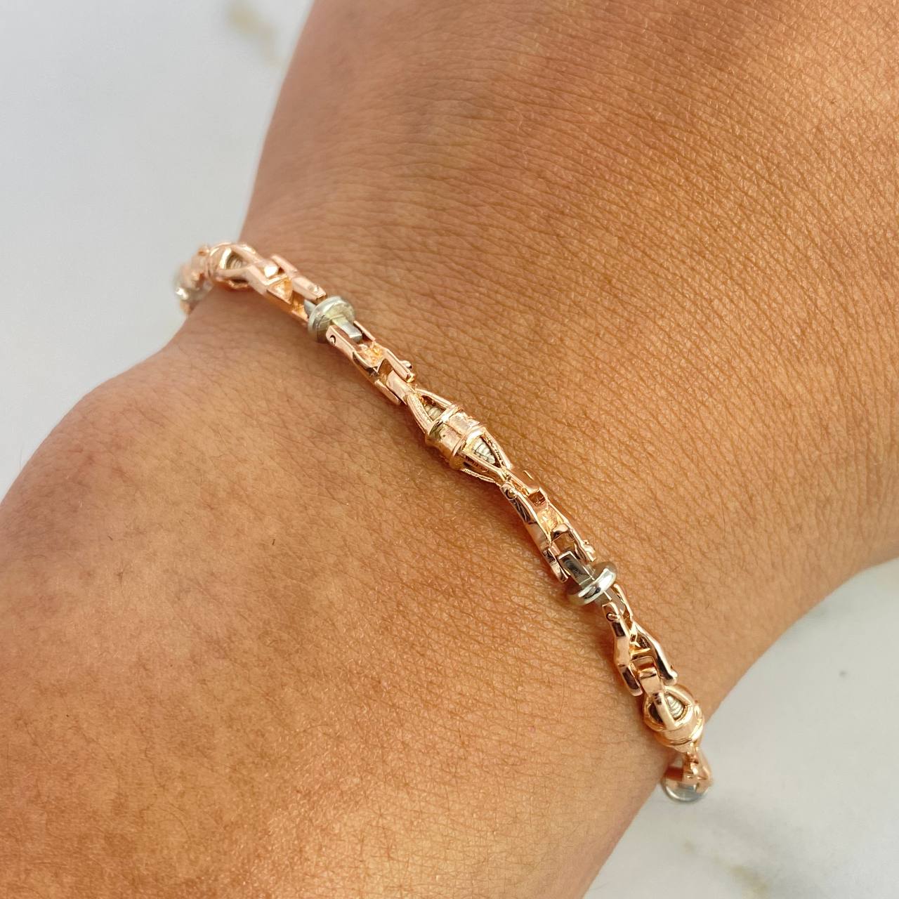 Pulso Dubai  11.3gr / 18cm / 4mm Dos Oros Blanco Rosa