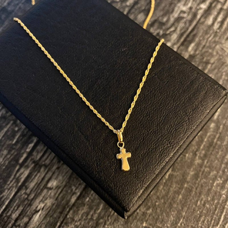 Cadena Lazo 1.1gr / 60cm + Dije Cruz Ancha 0.25gr / 1.6cm Oro Amarillo (Oferta)