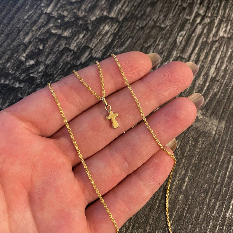 Cadena Lazo 1.1gr / 60cm + Dije Cruz Ancha 0.25gr / 1.6cm Oro Amarillo (Oferta)