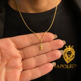 Cadena Lazo 1.1gr / 60cm + Dije Cruz Ancha 0.25gr / 1.6cm Oro Amarillo (Oferta)