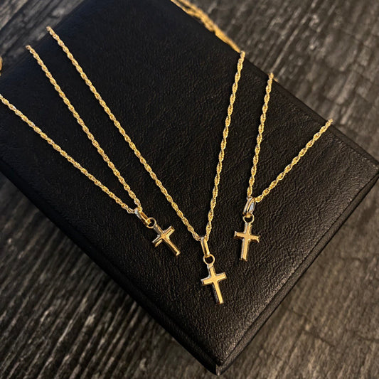 Cadena Lazo 1.1gr / 60cm + Dije Cruz Lisa 0.2gr / 1.6cm Oro Amarillo (Oferta)