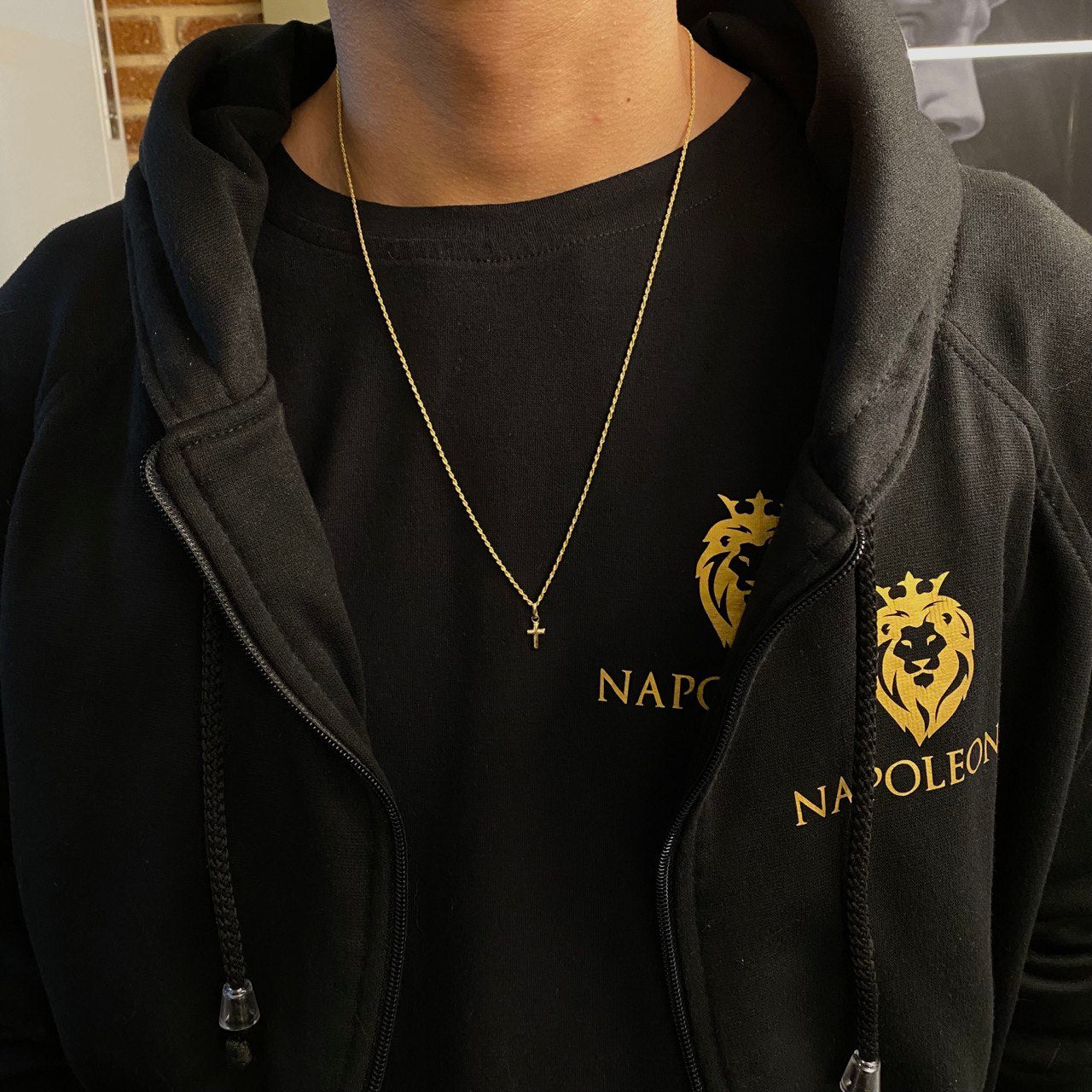 Cadena Lazo 1.1gr / 60cm + Dije Cruz Lisa 0.2gr / 1.6cm Oro Amarillo (Oferta)