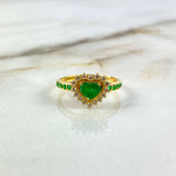 Anillo Corazon Acolchado 3gr / T9 / 40pts Esmeraldas 32pts Diamantes Oro Amarillo (Joya) ©