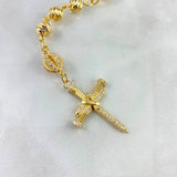 Rosario Virgen de Guadalupe 46.85gr / 70cm / 7mm-9mm Bolas Diamantadas Basteadas Circones Blancos Oro Amarillo ©
