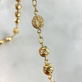 Rosario Virgen de Guadalupe 46.85gr / 70cm / 7mm-9mm Bolas Diamantadas Basteadas Circones Blancos Oro Amarillo ©