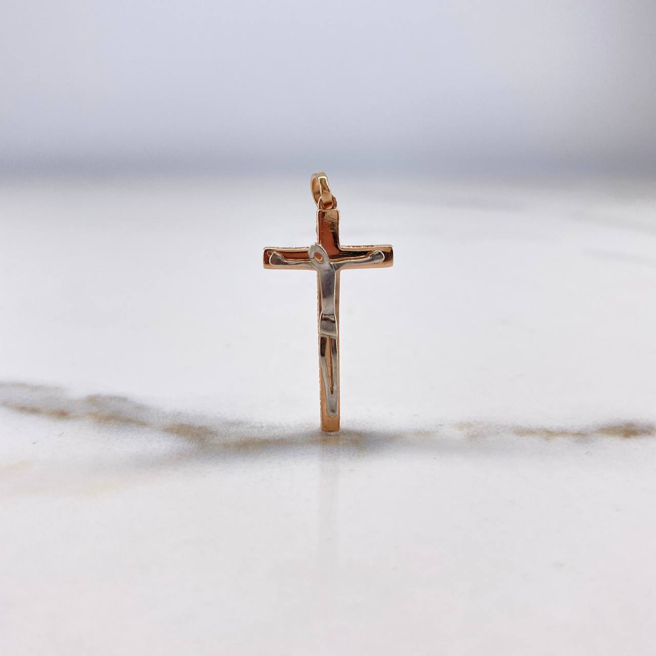 Dije Cruz Cristo  2gr / 3.5cm / Abstracto  Dos Oros Blanco Rosa &
