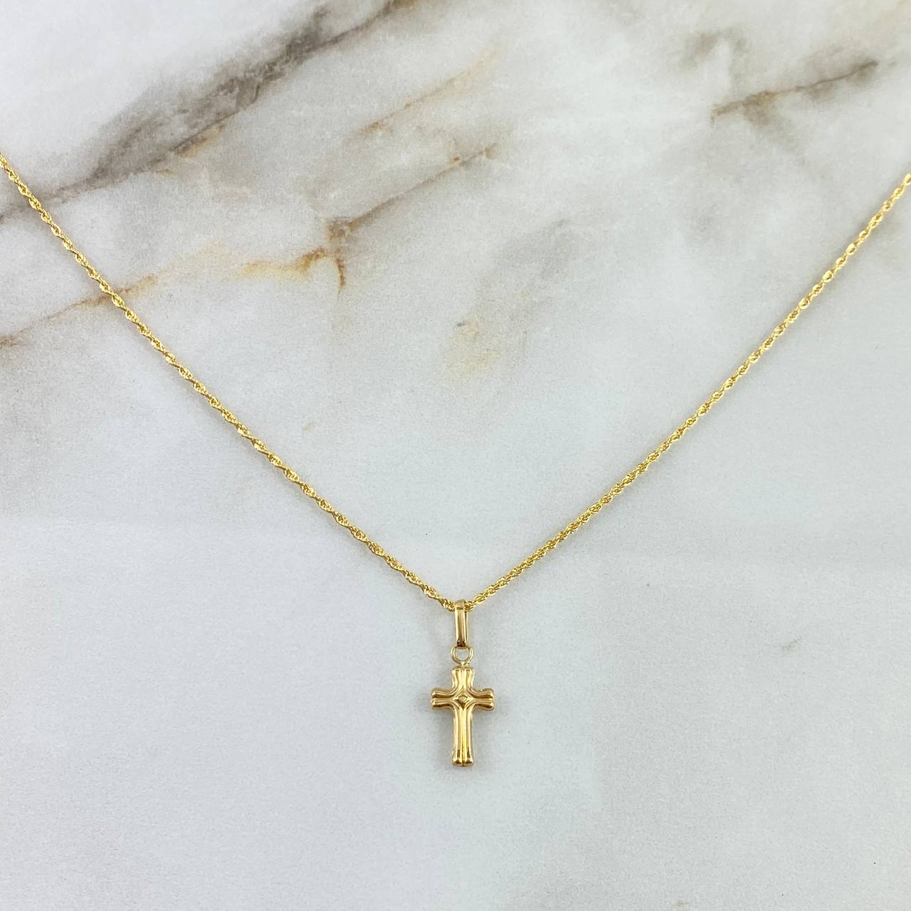 Cadena Lazo 1.1gr / 60cm + Dije Cruz 0.4gr / 2cm Interna Oro Amarillo (Oferta) ©