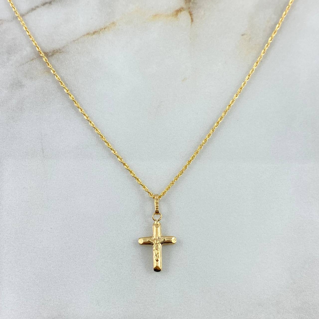 Cadena Lazo 1.1gr / 60cm + Dije Cristo 0.55gr / 2.1cm Soplado Oro Amarillo (Oferta) ©