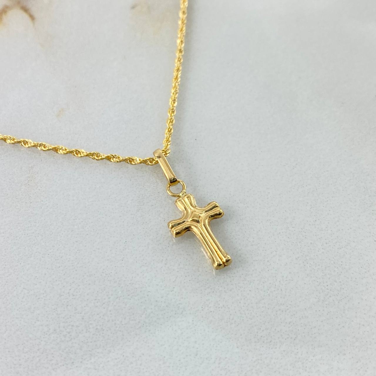 Cadena Lazo 1.1gr / 60cm + Dije Cruz 0.4gr / 2cm Interna Oro Amarillo (Oferta) ©