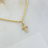 Cadena Lazo 1.1gr / 60cm + Dije Cruz 0.3gr / 1.4cm Circones Oro Amarillo (Oferta) ©