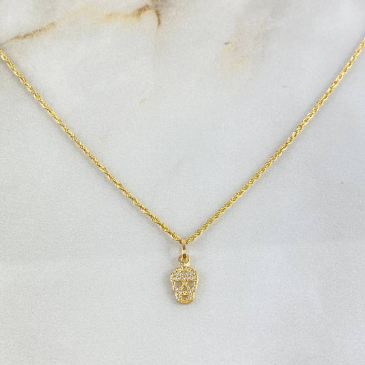 Cadena Lazo 1.1gr / 60cm + Dije Calavera 0.45gr / 1.4cm Circones Oro Amarillo (Oferta) ©