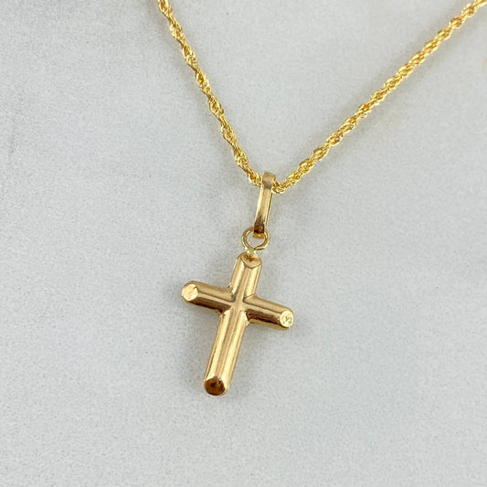 Cadena Lazo 1.1gr / 60cm + Dije Cruz 0.55gr / 2.1cm Lisa Oro Amarillo (Oferta)