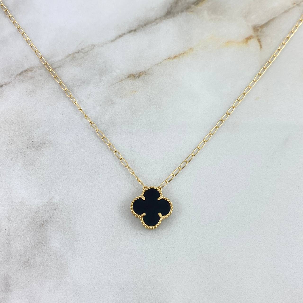 Cadena Espiga Trebol VCyA 3.35gr / 40cm / 1.8mm Agata Negra Oro Amarillo +4 ©