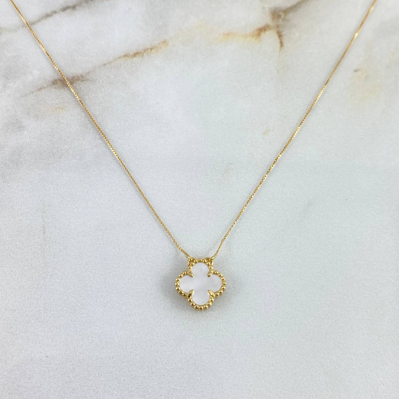 Cadena Veneciana Trebol VCyA 1.8gr / 40cm / 0.5mm Nacar Blanco Oro Amarillo +4 *